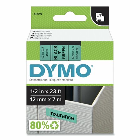 DYMO D1 High-Performance Polyester Removable Label Tape, 0.5" x 23 ft, Black on Green 45019